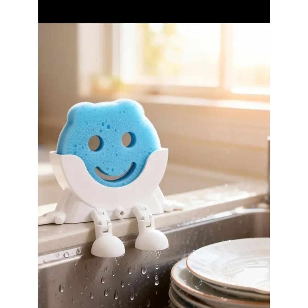 Smiley Face Kitchen Sponge with Holder - 2 PC SET